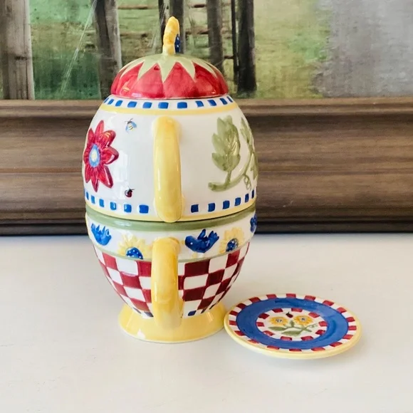 Vintage Hand Painted Tea-For-One 4 Ps Tea Pot Set County Cottage Floral Colorful